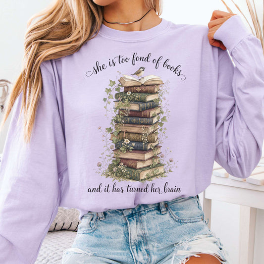 Long-sleeve Orchid / S She Is Too Fond of Books Louisa May Alcott Literary Long Sleeve The Mystic Eden