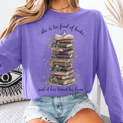 Long-sleeve Violet / S She Is Too Fond of Books Louisa May Alcott Literary Long Sleeve The Mystic Eden