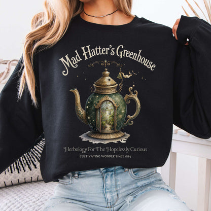 Mad Hatter's Greenhouse Lewis Carroll Literary Sweatshirt