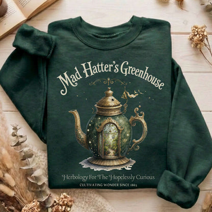 Mad Hatter's Greenhouse Lewis Carroll Literary Sweatshirt