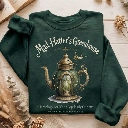 Mad Hatter's Greenhouse Lewis Carroll Literary Sweatshirt