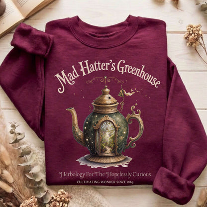 Mad Hatter's Greenhouse Lewis Carroll Literary Sweatshirt