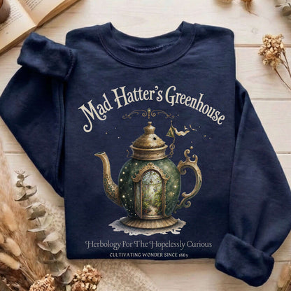 Mad Hatter's Greenhouse Lewis Carroll Literary Sweatshirt