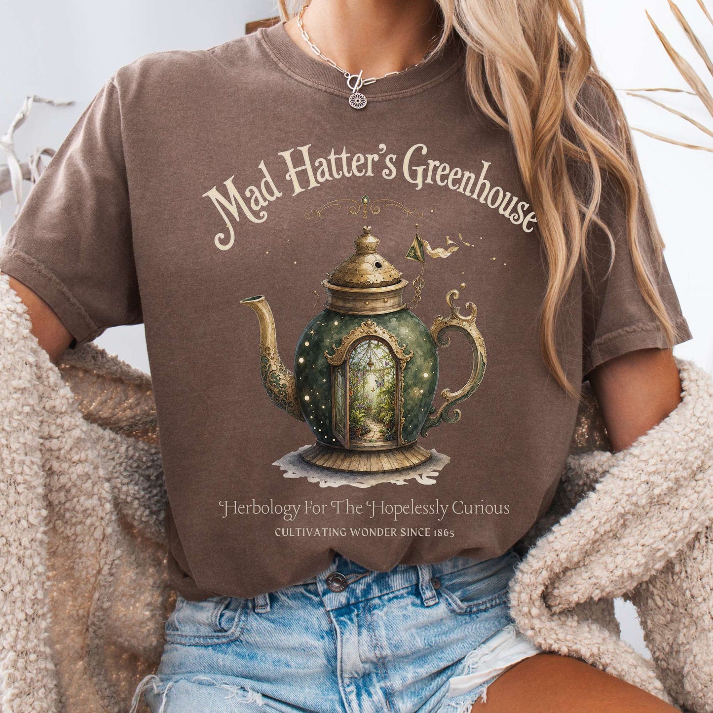 T-Shirt Espresso / S Mad Hatter's Greenhouse Lewis Carroll Literary T-Shirt The Mystic Eden