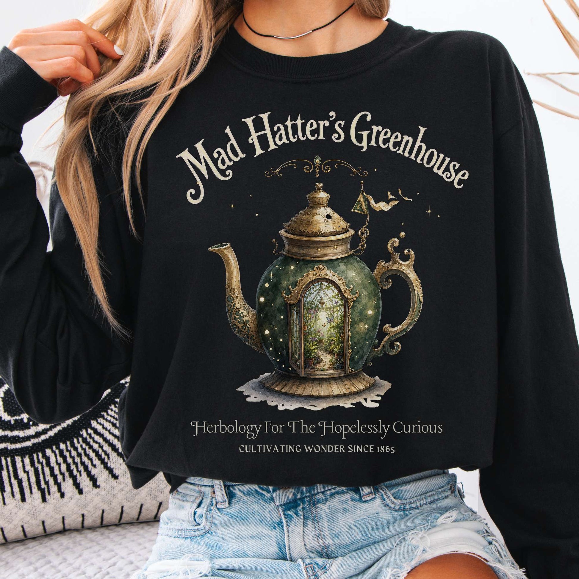 Long-sleeve Black / S Mad Hatter's Greenhouse Lewis Carroll Literary Long Sleeve The Mystic Eden