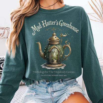 Long-sleeve Blue Spruce / S Mad Hatter's Greenhouse Lewis Carroll Literary Long Sleeve The Mystic Eden