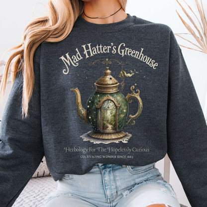 Sweatshirt Dark Heather / S Mad Hatter's Greenhouse Lewis Carroll Literary Crewneck Sweatshirt The Mystic Eden