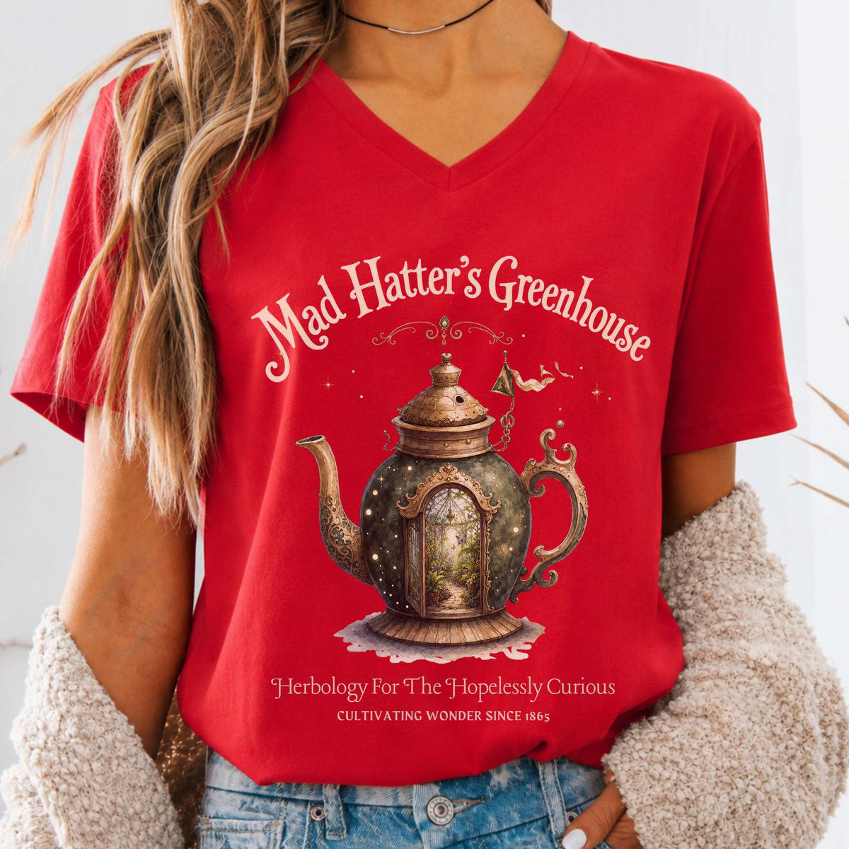Mad Hatter's Greenhouse Lewis Carroll Literary V-Neck