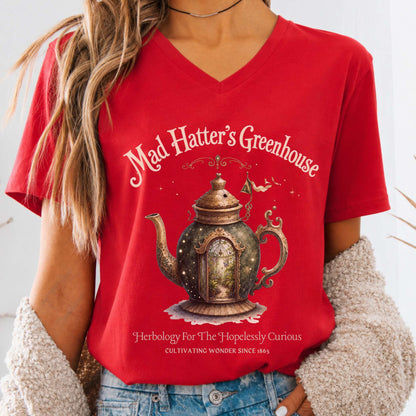 Mad Hatter's Greenhouse Lewis Carroll Literary V-Neck