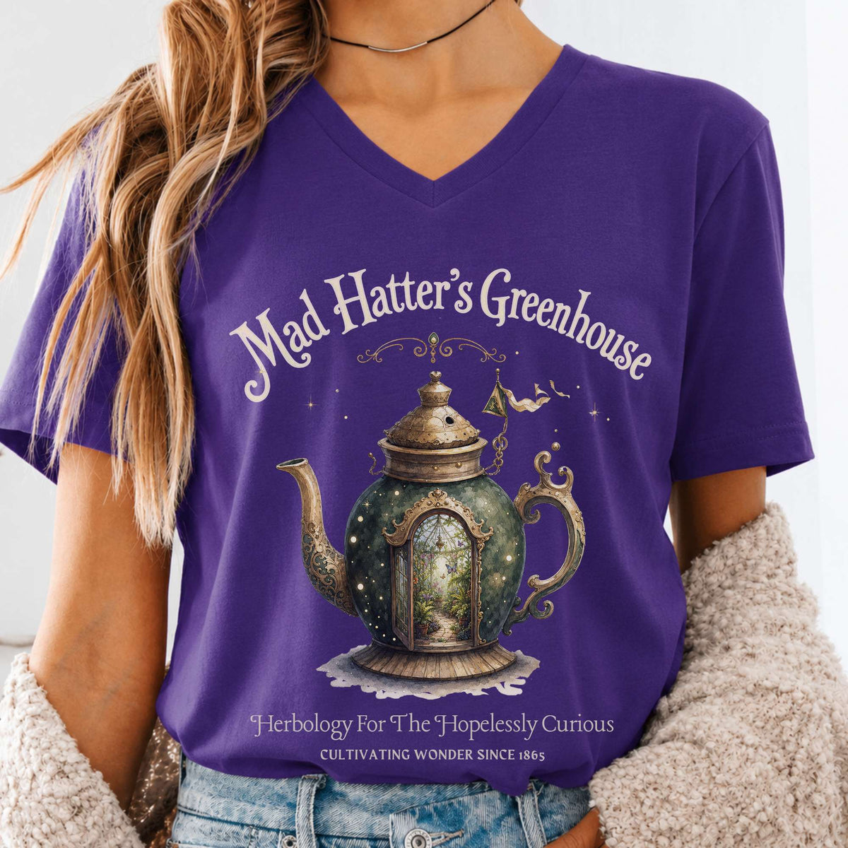 Mad Hatter's Greenhouse Lewis Carroll Literary V-Neck