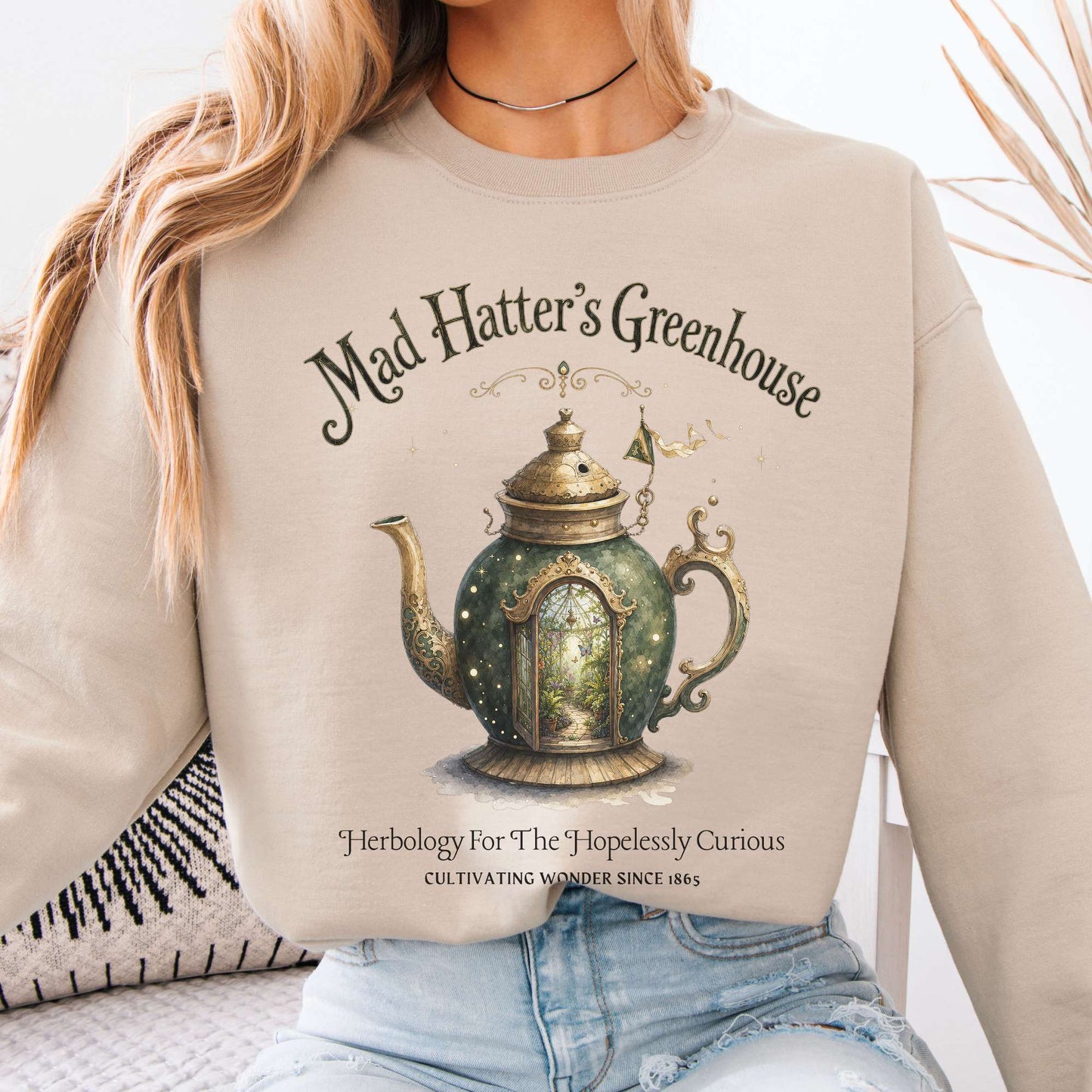Mad Hatter's Greenhouse Lewis Carroll Literary Sweatshirt