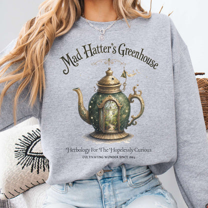 Mad Hatter's Greenhouse Lewis Carroll Literary Sweatshirt