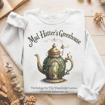 Mad Hatter's Greenhouse Lewis Carroll Literary Sweatshirt