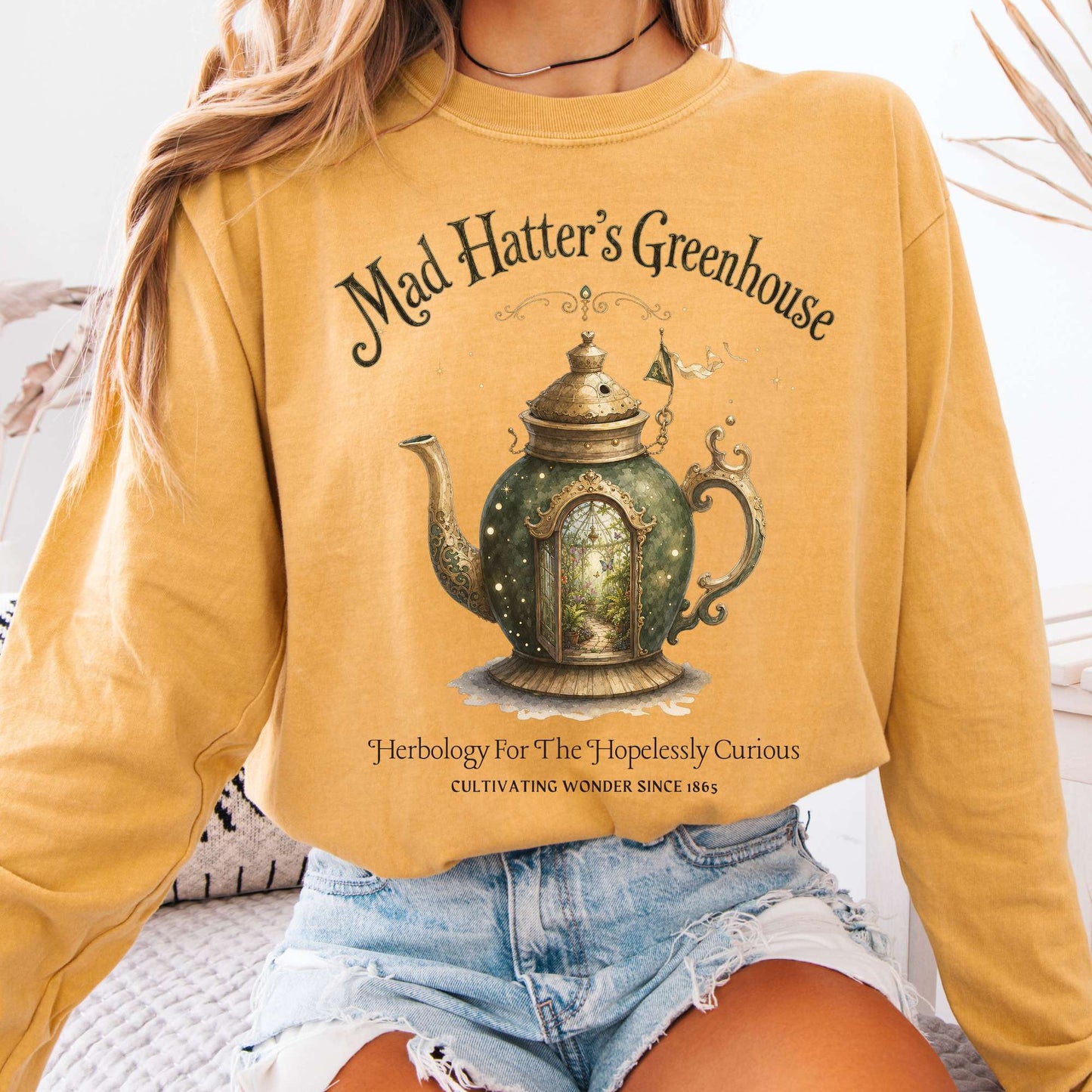 Long-sleeve Mustard / S Mad Hatter's Greenhouse Lewis Carroll Literary Long Sleeve The Mystic Eden