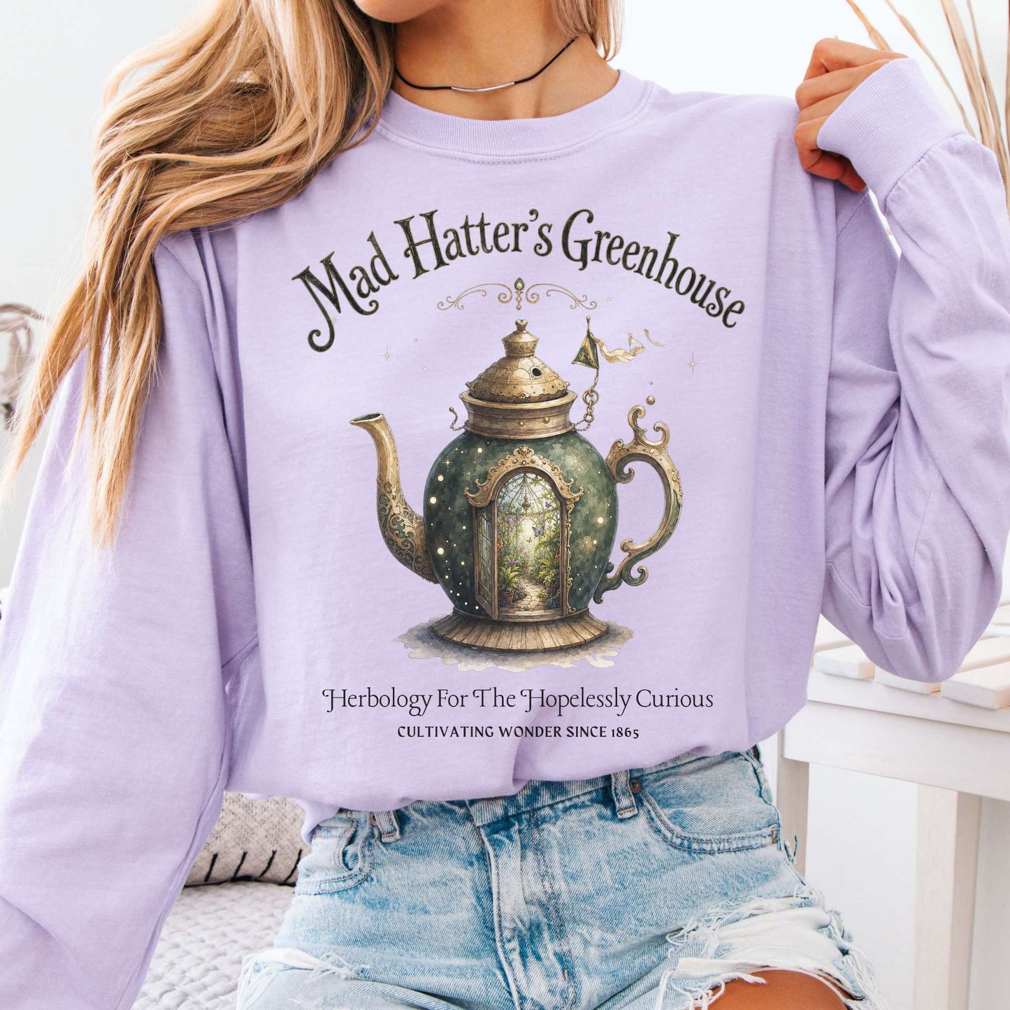 Long-sleeve Orchid / S Mad Hatter's Greenhouse Lewis Carroll Literary Long Sleeve The Mystic Eden