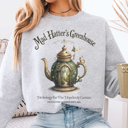 Sweatshirt Ash / S Mad Hatter's Greenhouse Lewis Carroll Literary Crewneck Sweatshirt The Mystic Eden