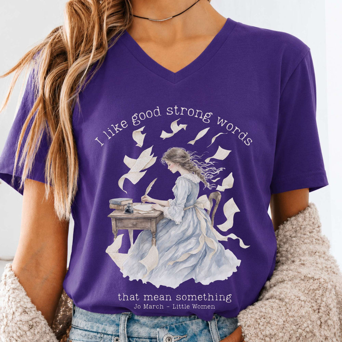 I Like Good Strong Words Little Women Alcott Literary V-Neck