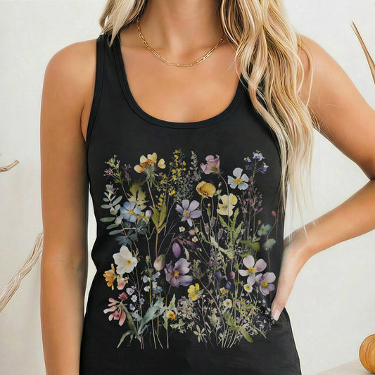 Tank Top Solid Black / XS Spring Wildflowers Women's Racerback Tank Top The Mystic Eden