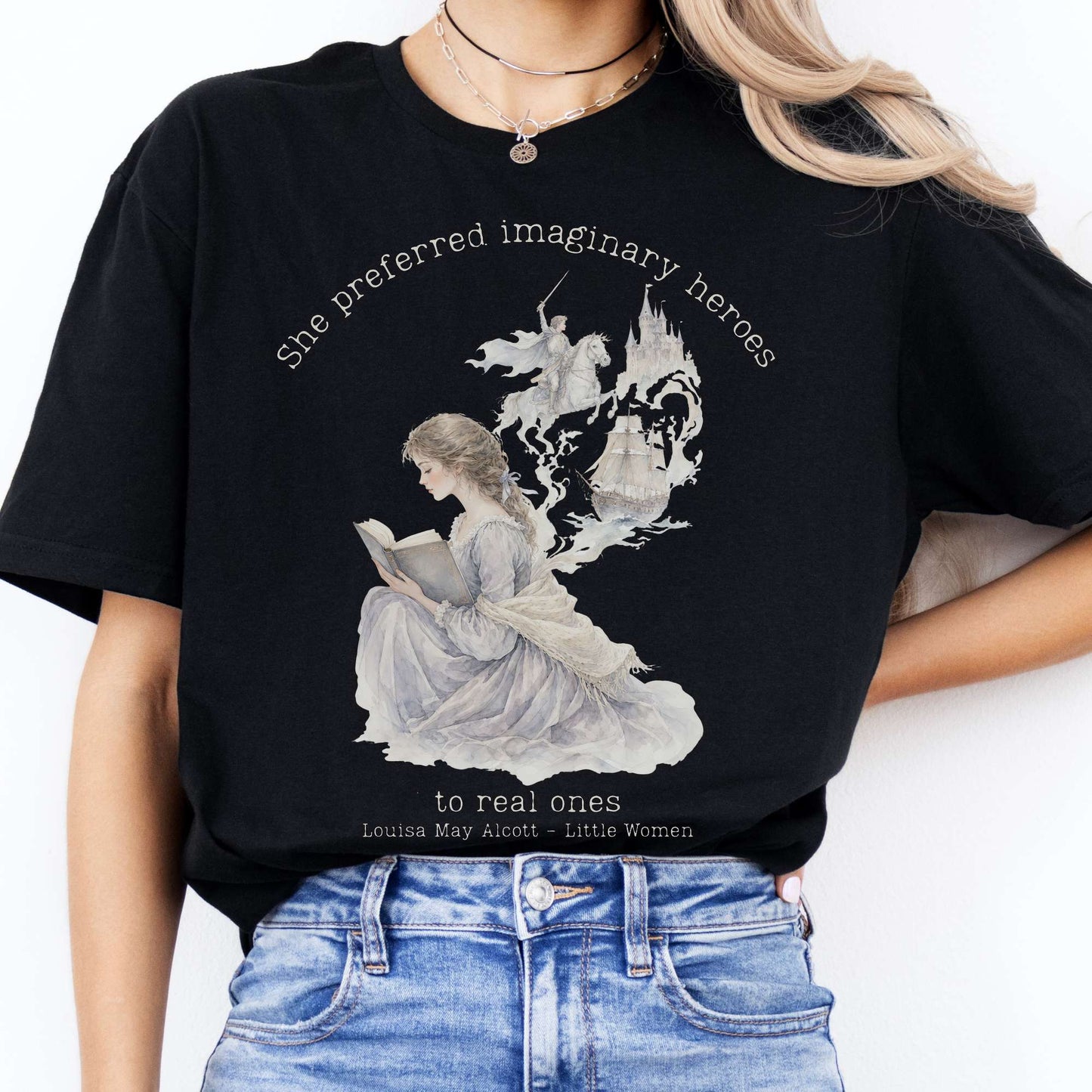 She Preferred Imaginary Heroes Louisa May Alcott Literary T-Shirt
