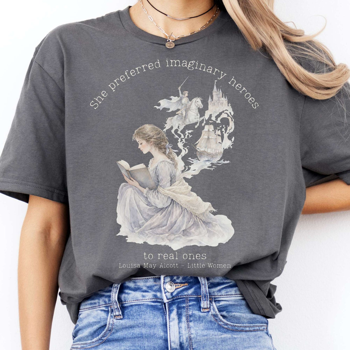 She Preferred Imaginary Heroes Louisa May Alcott Literary T-Shirt