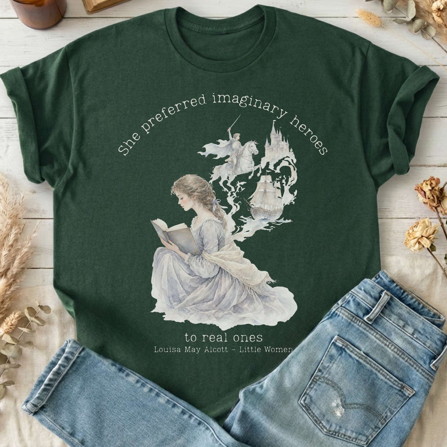 She Preferred Imaginary Heroes Louisa May Alcott Literary T-Shirt
