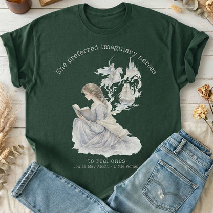 She Preferred Imaginary Heroes Louisa May Alcott Literary T-Shirt
