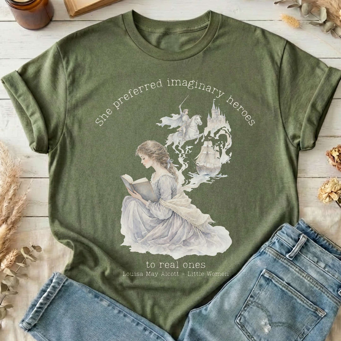 She Preferred Imaginary Heroes Louisa May Alcott Literary T-Shirt