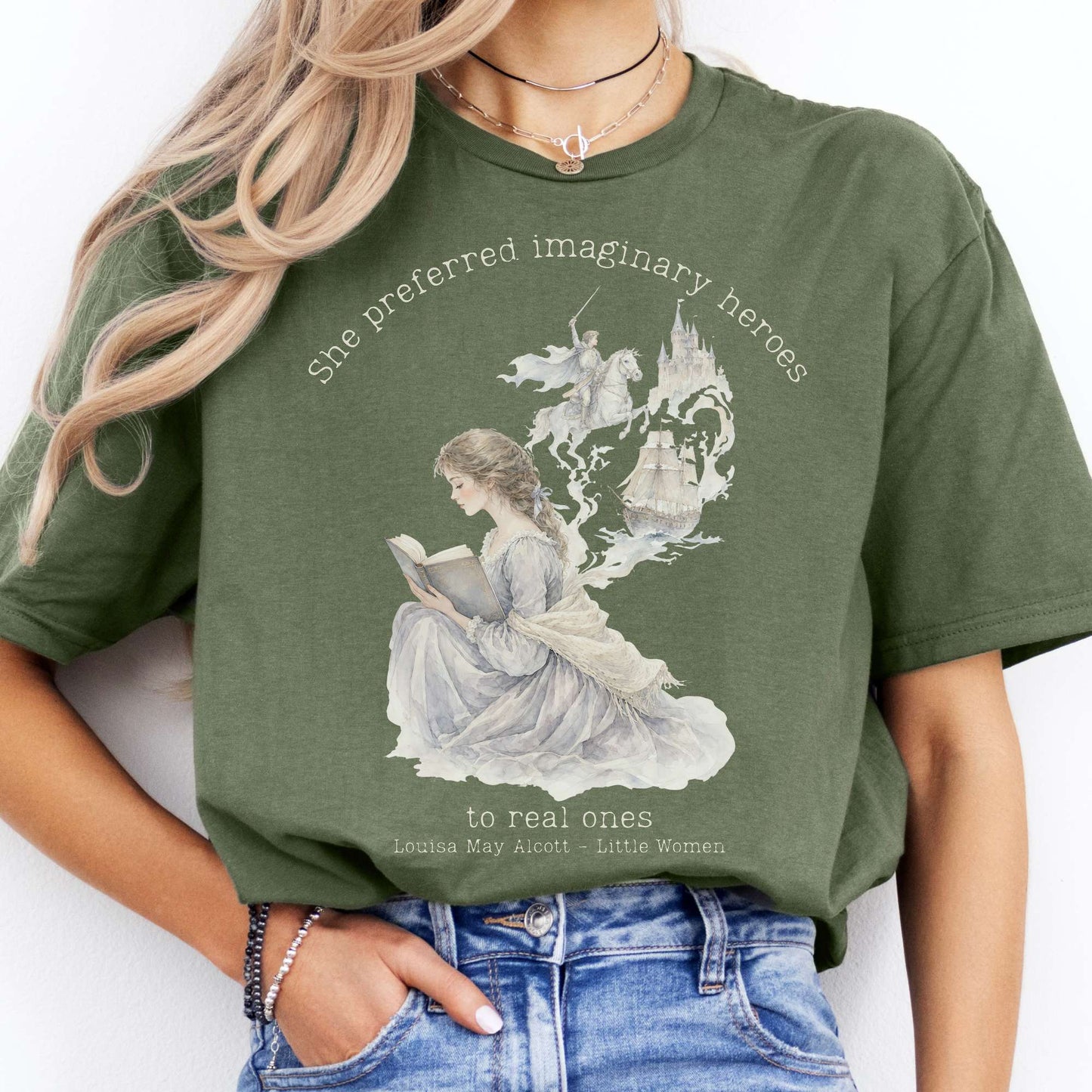 She Preferred Imaginary Heroes Louisa May Alcott Literary T-Shirt