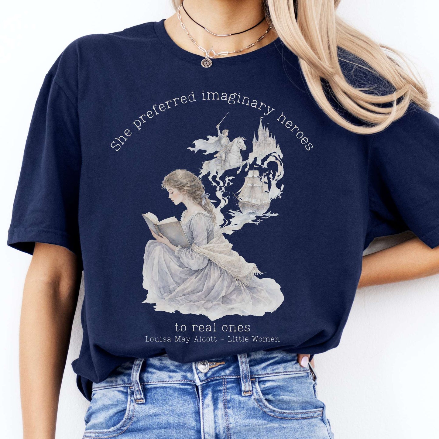 She Preferred Imaginary Heroes Louisa May Alcott Literary T-Shirt