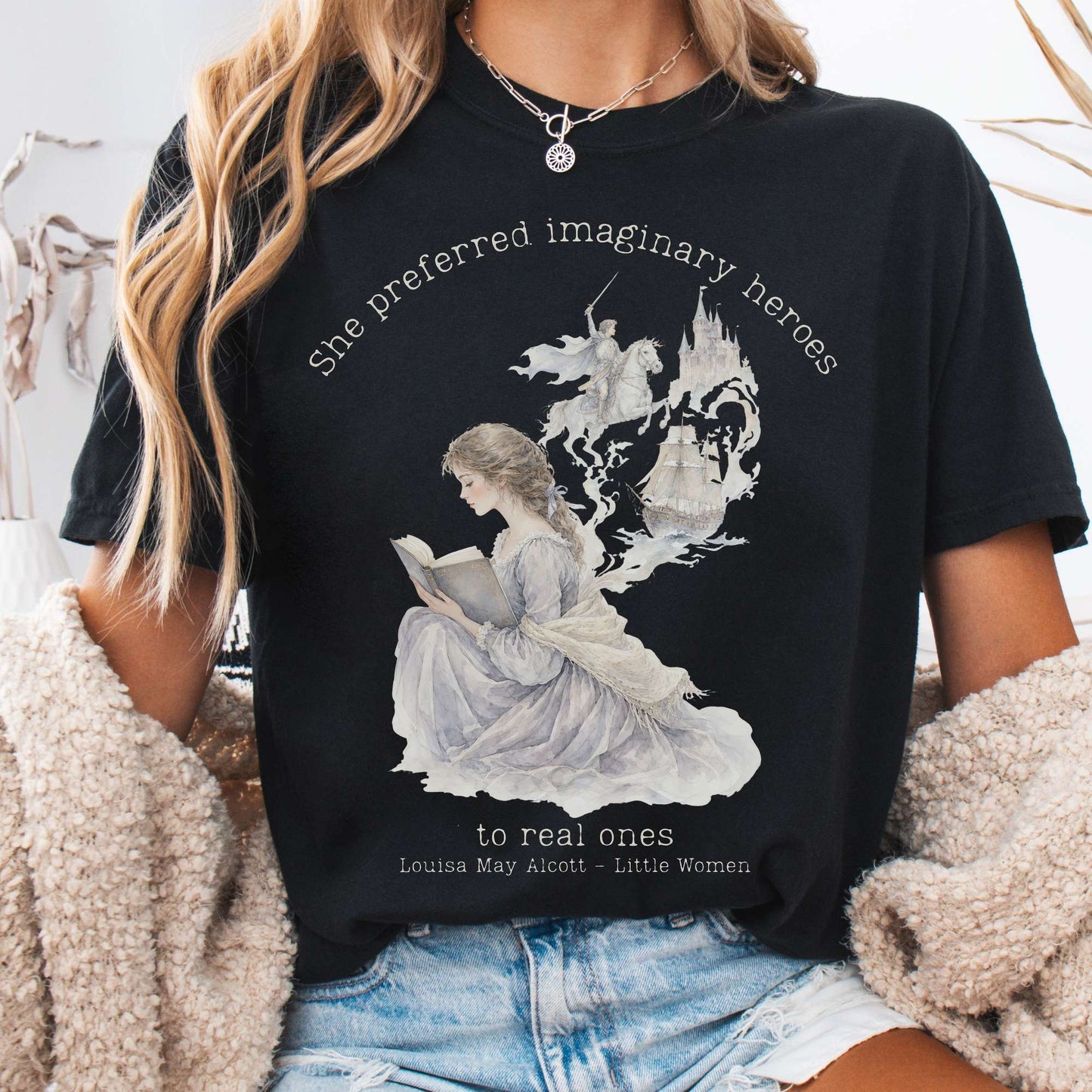 T-Shirt Black / S She Preferred Imaginary Heroes Louisa May Alcott Literary T-Shirt The Mystic Eden