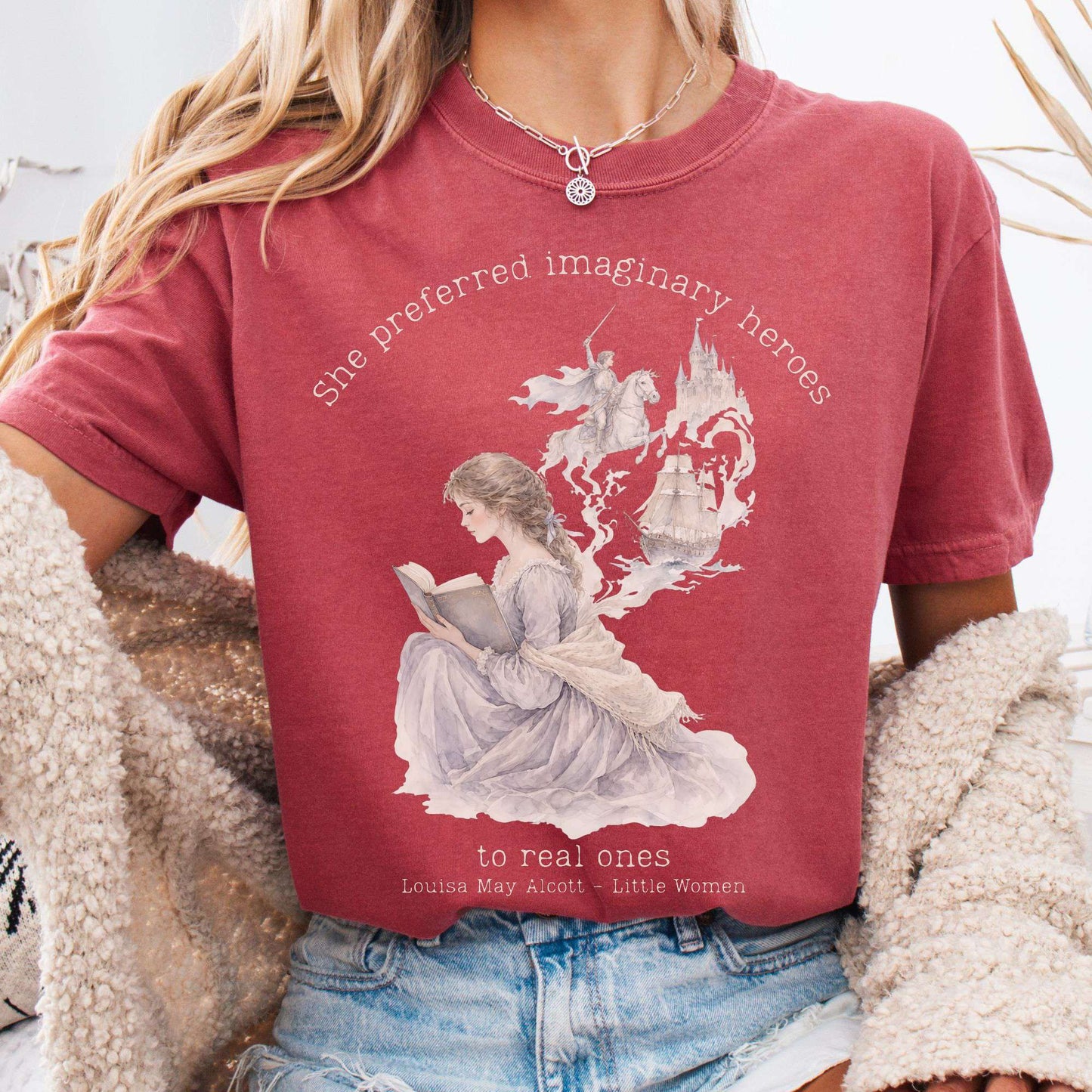 T-Shirt Crimson / S She Preferred Imaginary Heroes Louisa May Alcott Literary T-Shirt The Mystic Eden