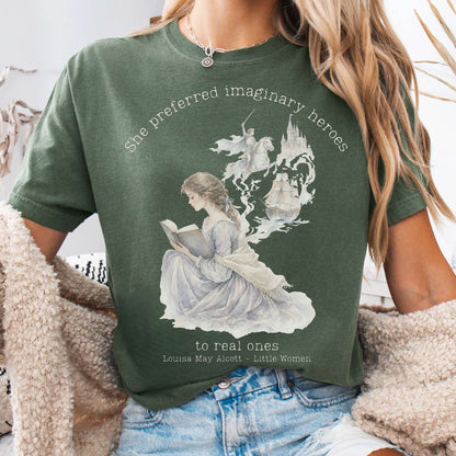 T-Shirt Moss / S She Preferred Imaginary Heroes Louisa May Alcott Literary T-Shirt The Mystic Eden