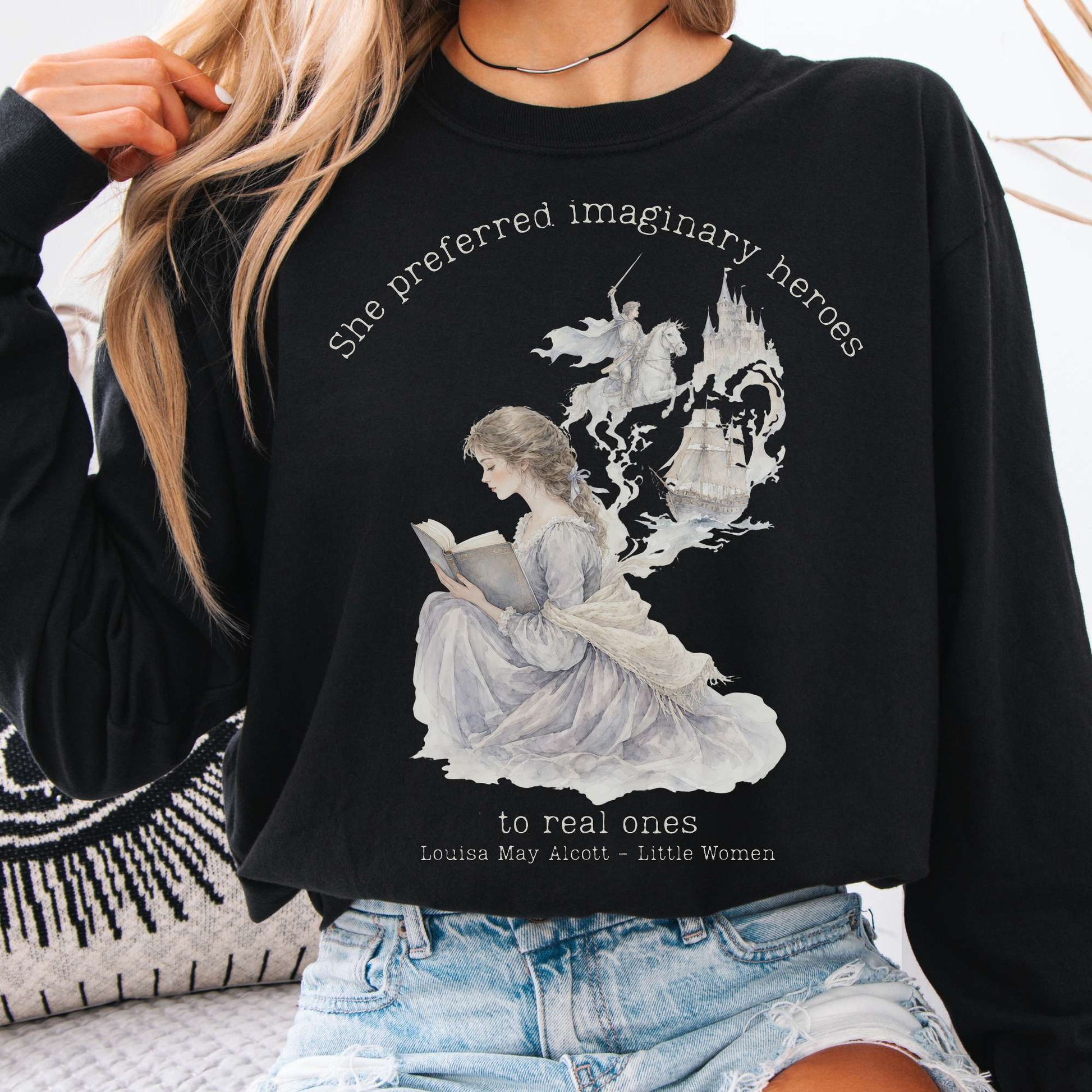 Long-sleeve Black / S She Preferred Imaginary Heroes Louisa May Alcott Literary Long Sleeve The Mystic Eden