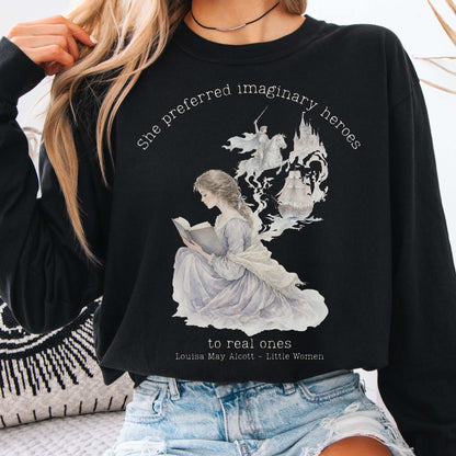 Long-sleeve Black / S She Preferred Imaginary Heroes Louisa May Alcott Literary Long Sleeve The Mystic Eden