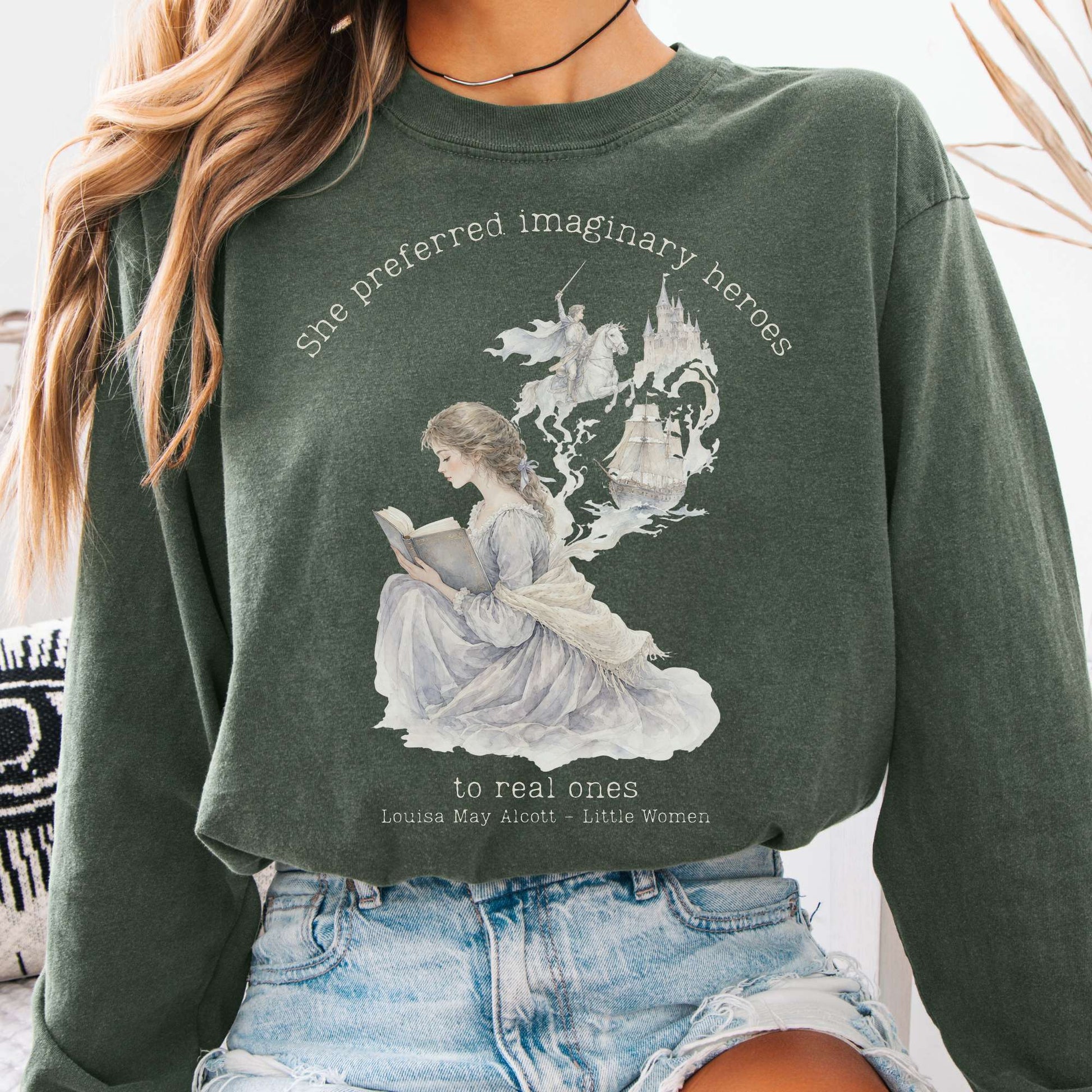 Long-sleeve Hemp / S She Preferred Imaginary Heroes Louisa May Alcott Literary Long Sleeve The Mystic Eden