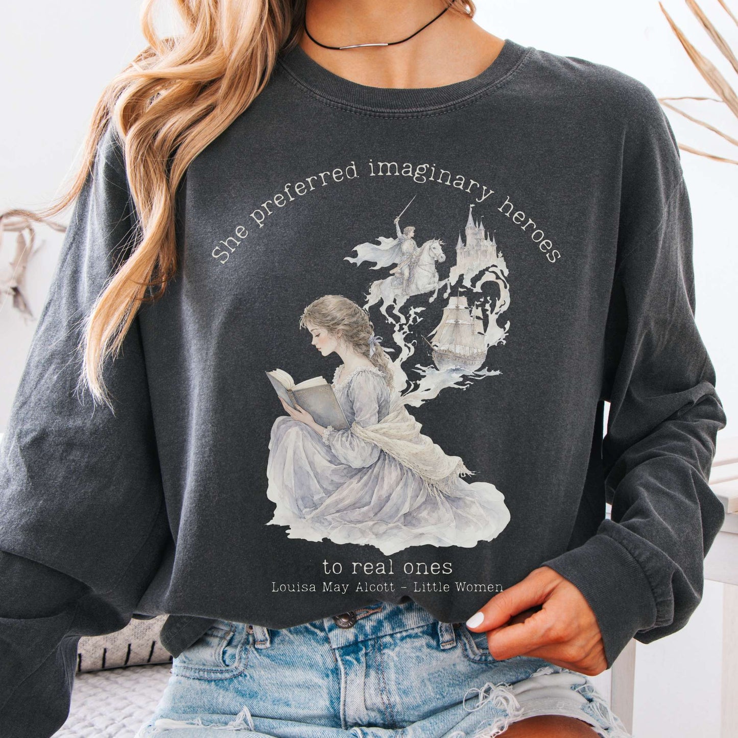 Long-sleeve Pepper / S She Preferred Imaginary Heroes Louisa May Alcott Literary Long Sleeve The Mystic Eden