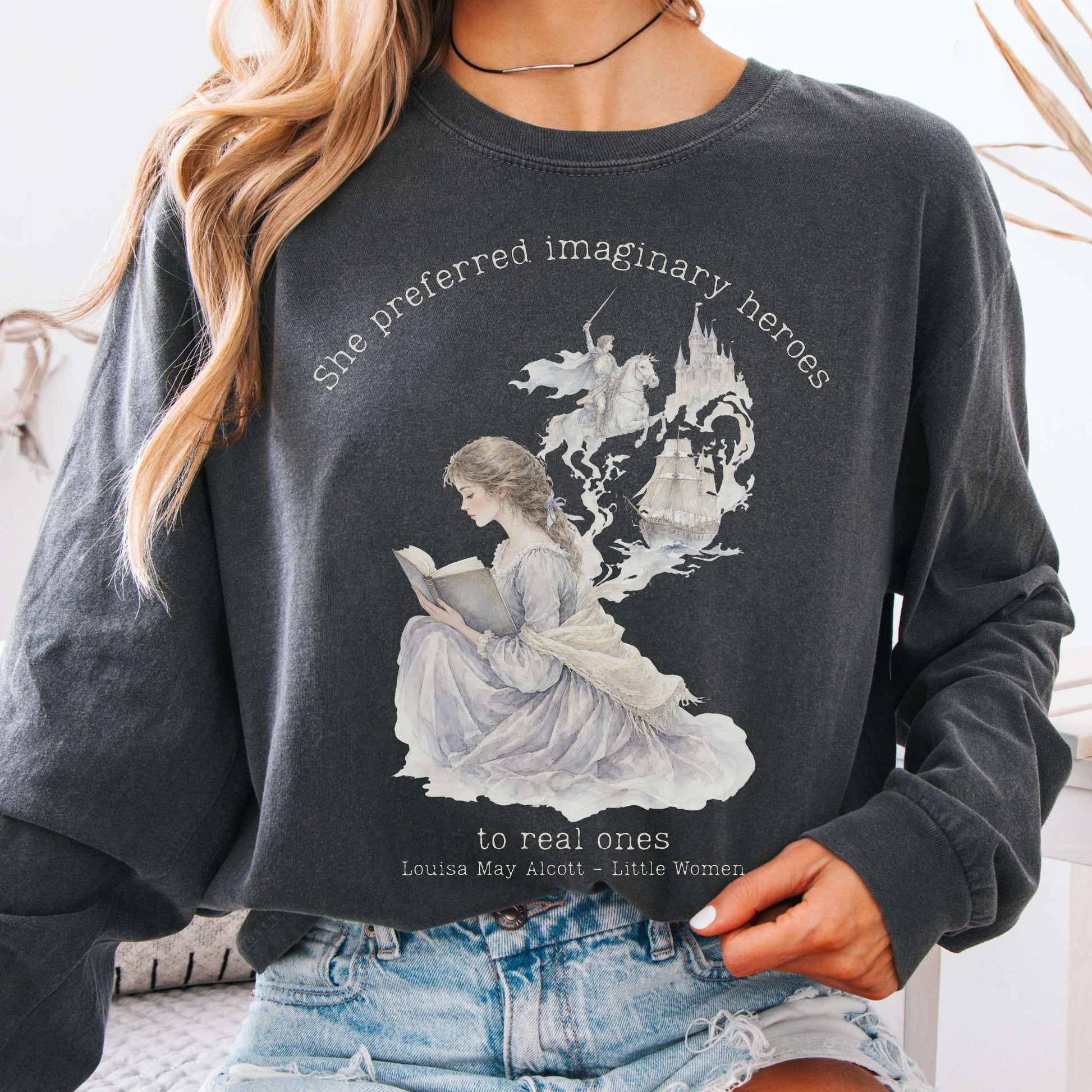 Long-sleeve Pepper / S She Preferred Imaginary Heroes Louisa May Alcott Literary Long Sleeve The Mystic Eden