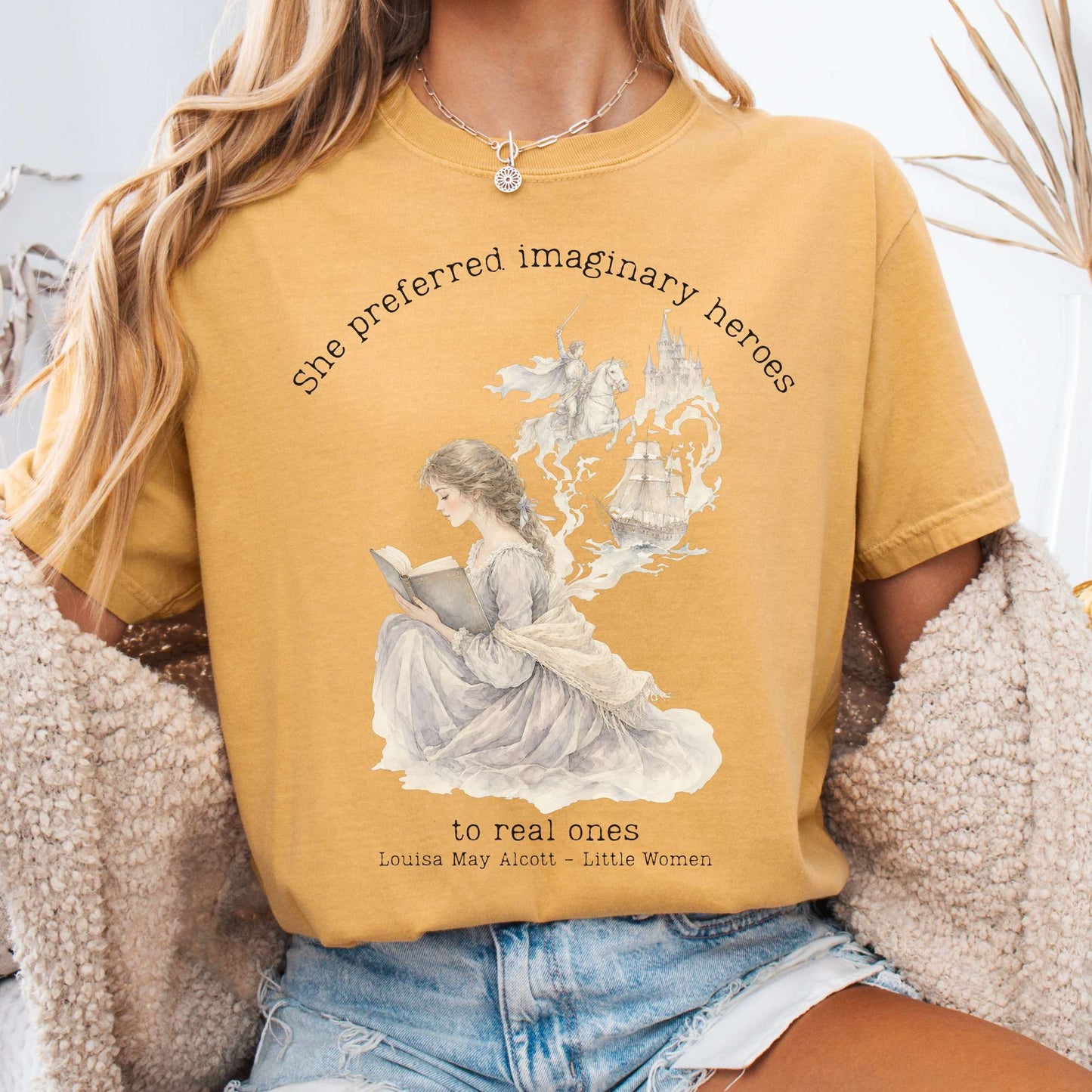T-Shirt Mustard / S She Preferred Imaginary Heroes Louisa May Alcott Literary T-Shirt The Mystic Eden