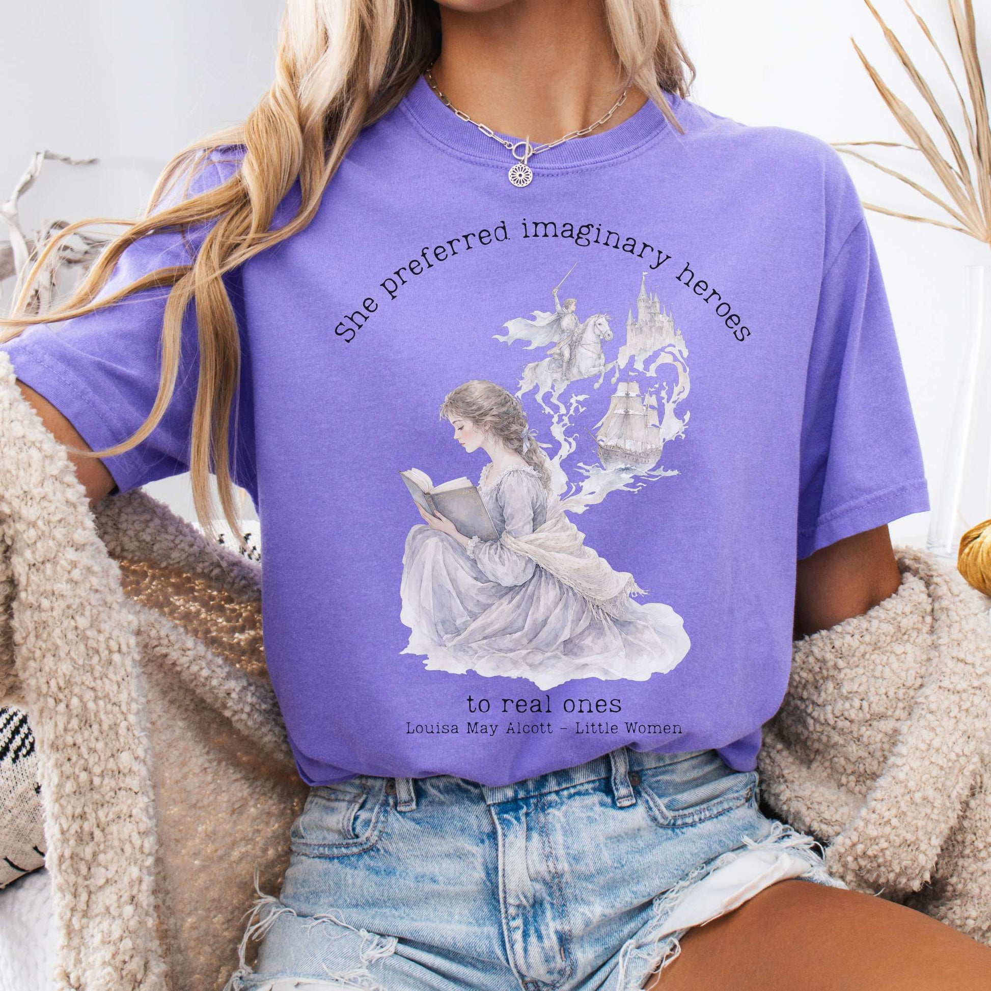 T-Shirt Violet / S She Preferred Imaginary Heroes Louisa May Alcott Literary T-Shirt The Mystic Eden