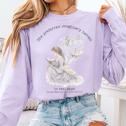 Long-sleeve Orchid / S She Preferred Imaginary Heroes Louisa May Alcott Literary Long Sleeve The Mystic Eden