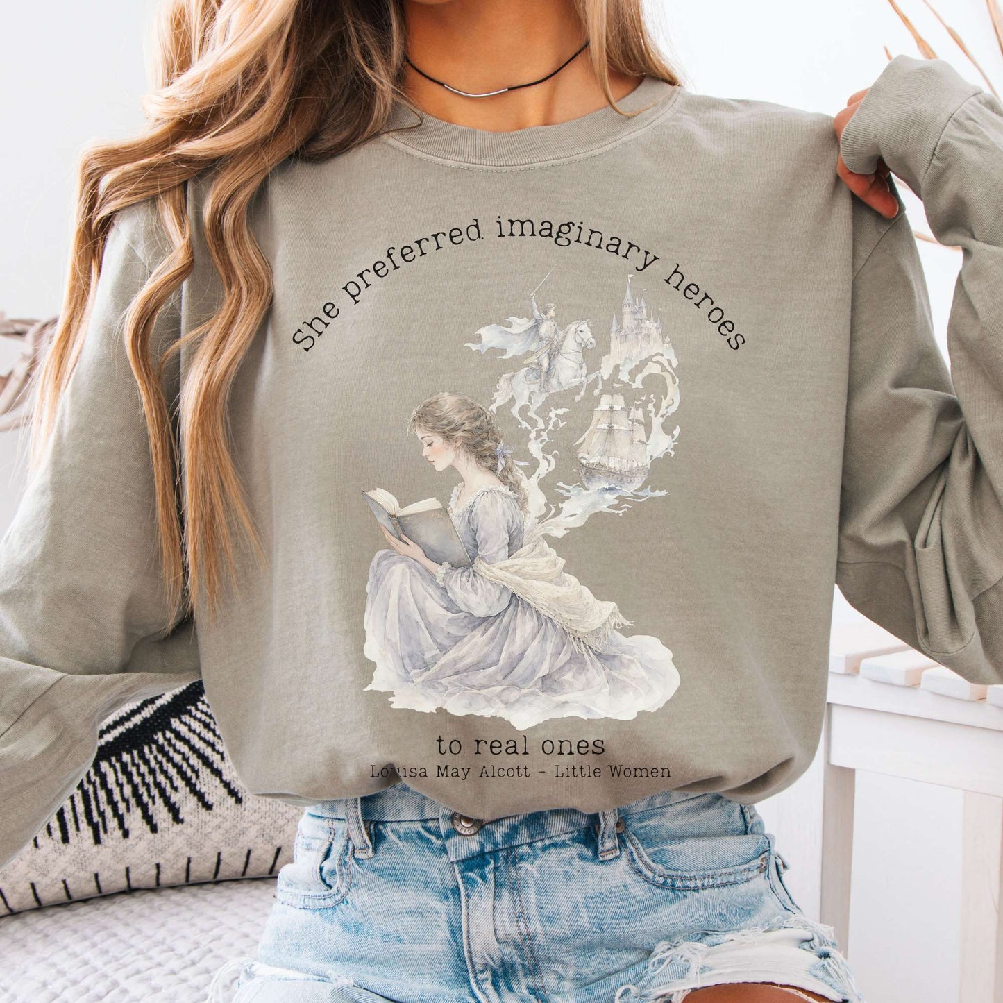Long-sleeve Sandstone / S She Preferred Imaginary Heroes Louisa May Alcott Literary Long Sleeve The Mystic Eden
