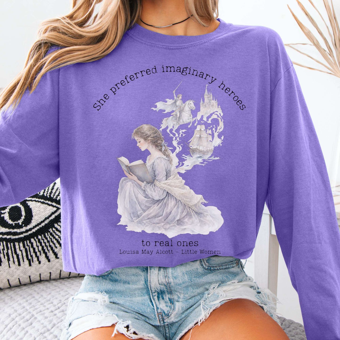Long-sleeve Violet / S She Preferred Imaginary Heroes Louisa May Alcott Literary Long Sleeve The Mystic Eden