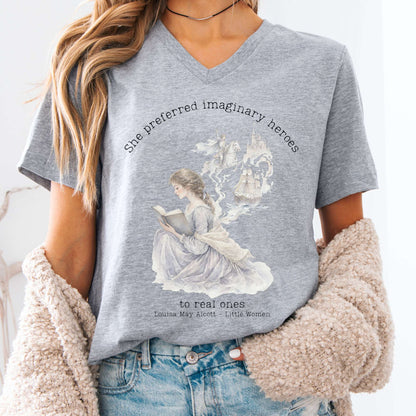 V-neck Athletic Heather / S She Preferred Imaginary Heroes Louisa May Alcott Literary V-Neck The Mystic Eden