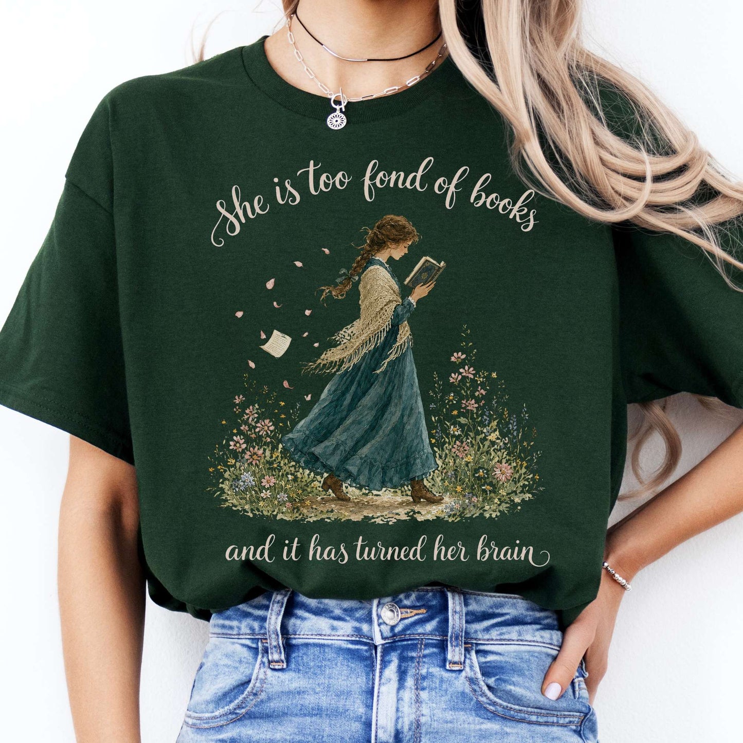 She Is Too Fond of Books Louisa May Alcott Literary T-Shirt