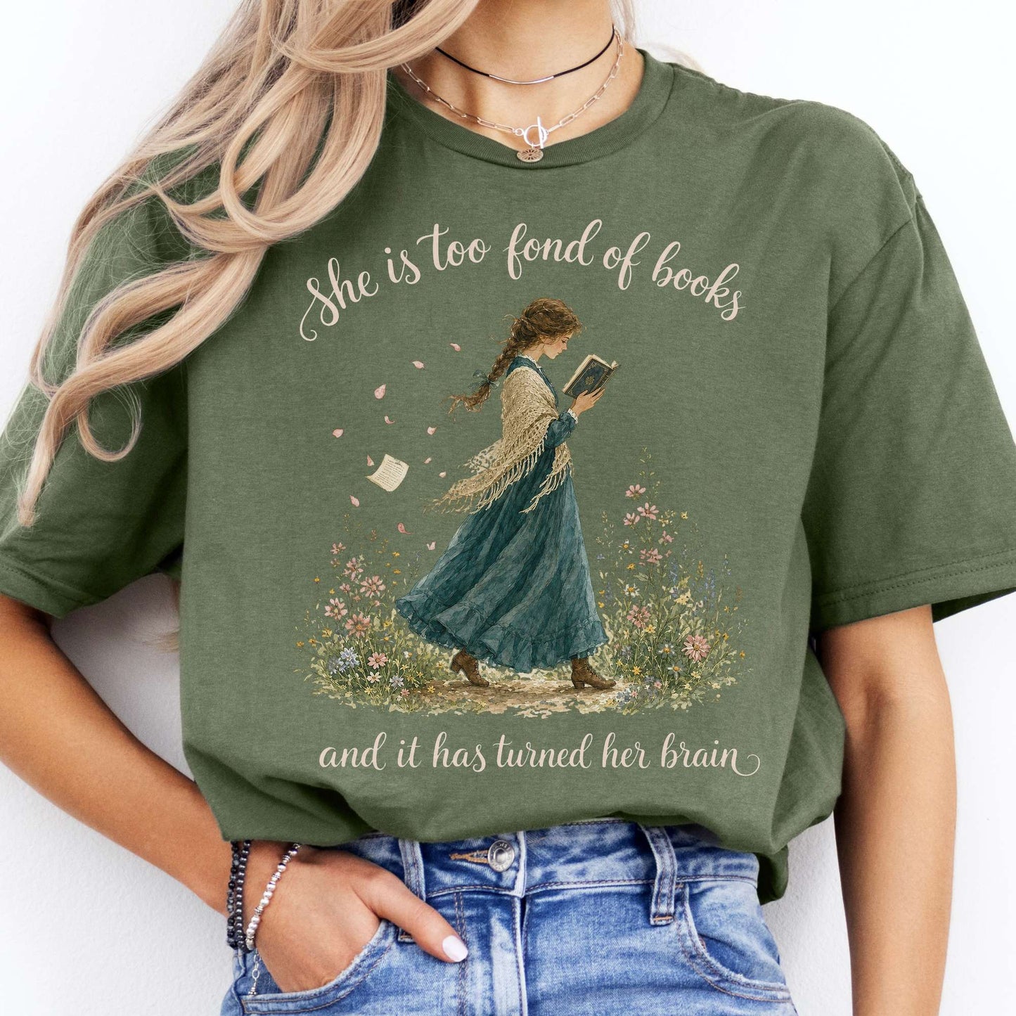 She Is Too Fond of Books Louisa May Alcott Literary T-Shirt
