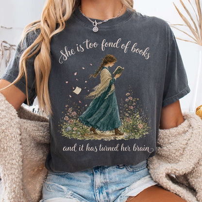 T-Shirt Pepper / S She Is Too Fond of Books Louisa May Alcott Literary T-Shirt The Mystic Eden