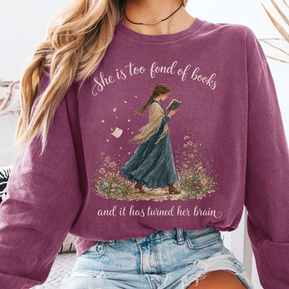 Long-sleeve Berry / S She Is Too Fond of Books Louisa May Alcott Literary Long Sleeve The Mystic Eden