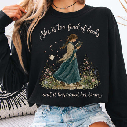 Long-sleeve Black / S She Is Too Fond of Books Louisa May Alcott Literary Long Sleeve The Mystic Eden