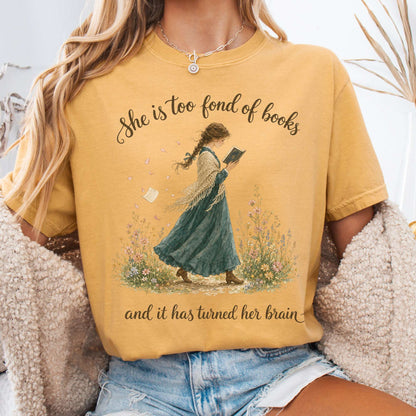 T-Shirt Mustard / S She Is Too Fond of Books Louisa May Alcott Literary T-Shirt The Mystic Eden