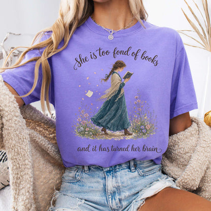 T-Shirt Violet / S She Is Too Fond of Books Louisa May Alcott Literary T-Shirt The Mystic Eden